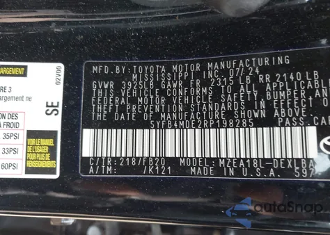 2024 Toyota Corolla Le from USA, damaged, VIN 5YFB4MDE2RP198285